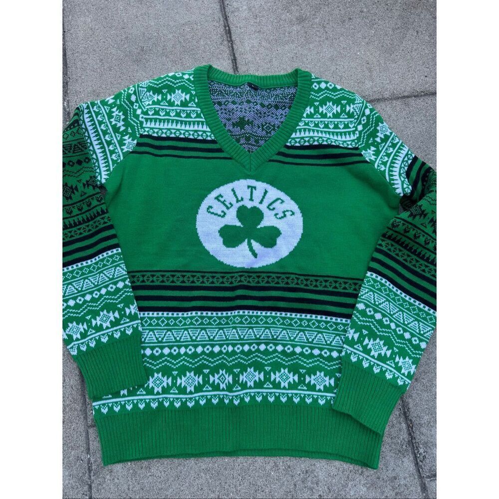 Boston Celtics Ugly Christmas Sweater Womens Large Green NBA Holiday Fair Isle K